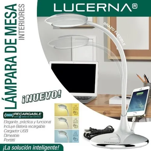 Lámpara Mesa Led Recargable, Marca Lucerna